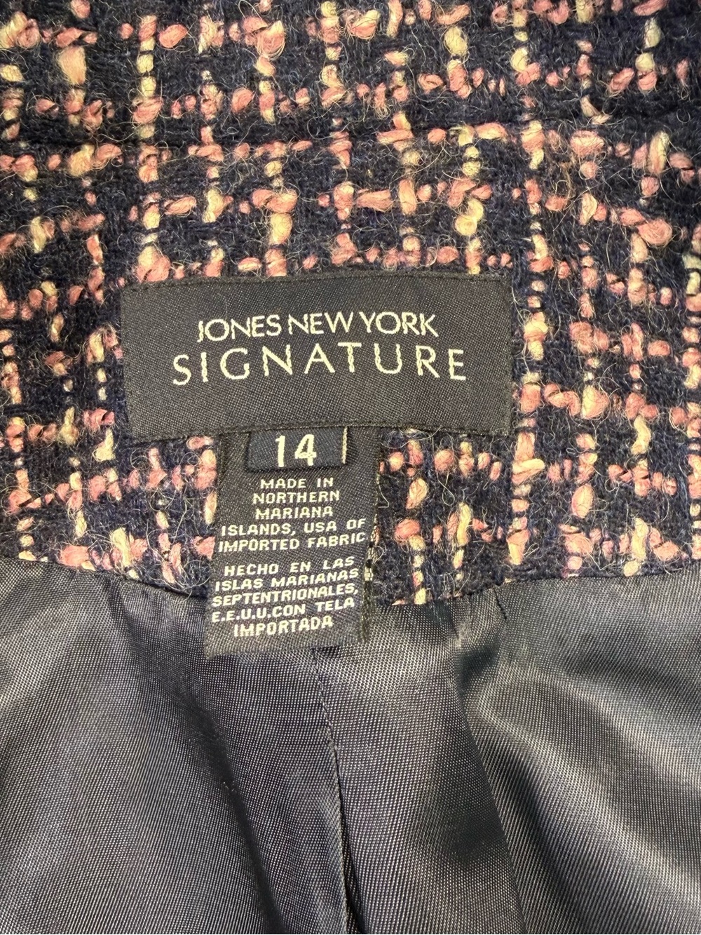 Jones New York Cotton Wool Blend Black Purple & White Tweed-Style Blazer - Picture 6 of 8